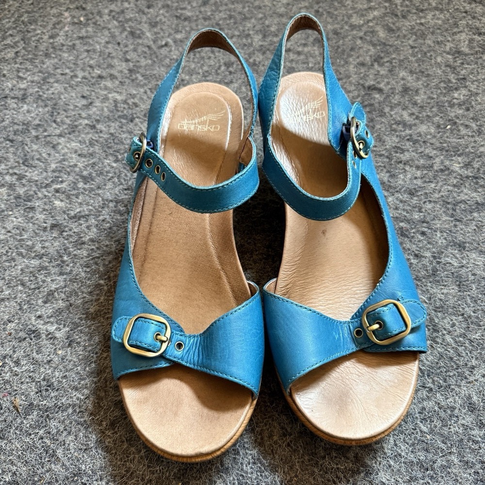 Dansko Joanie Wedge Sandal Boho Hippie Faux Wood Heel Blue Sz EU 41 US 10.5/11 - Picture 3 of 9